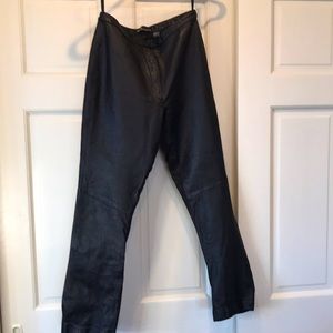100% black leather zip front pants by Valerie